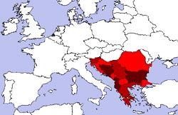 Map of the Balkans in Europe